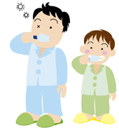 親子で歯磨きしている画像